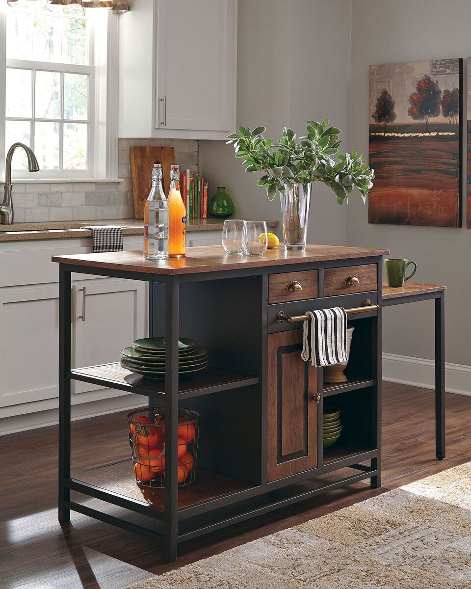 Donny Osmond Home 180220 Rustic Industrial Kitchen Island With Desk