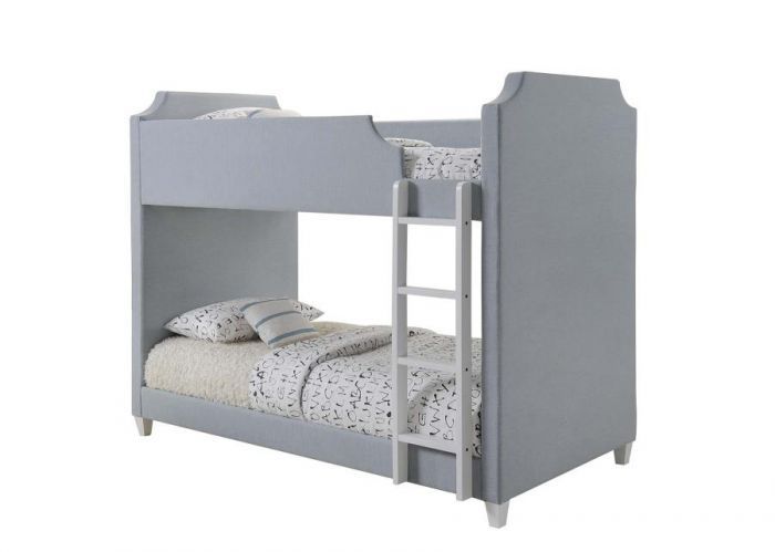460382 Twin Grey Fabric Bunk Bed, Tufted Bunk Bed