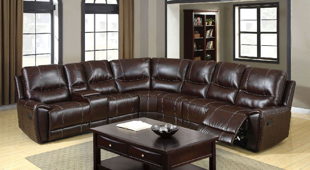 6559 Brown Reclining Console Sectional, Leather Recliners San Diego