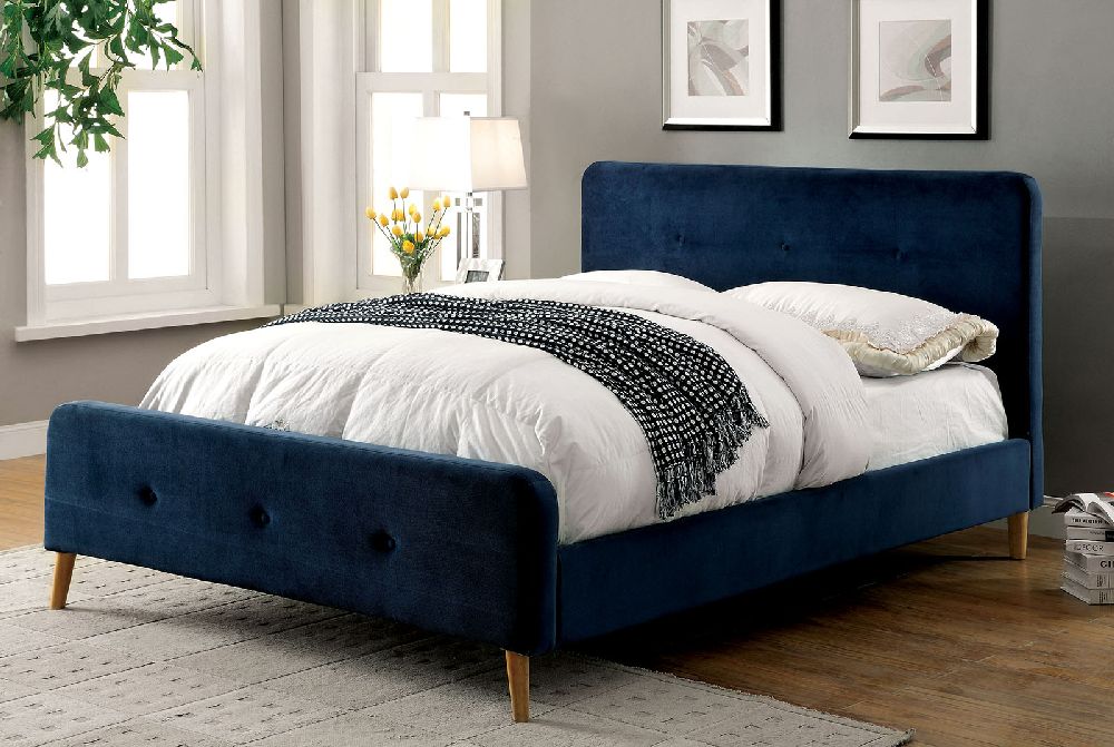 Furniture Of America 7272nv Navy Blue Mid Century Modern Queen Bed