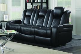 Delangelo by Coaster 602301P Black Padded Breathable Leatherette Power Headrest & Power Reclining Sofa