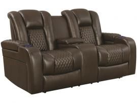 Delangelo by Coaster 602305P Brown Padded Breathable Leatherette Power Headrest & Power Reclining Loveseat