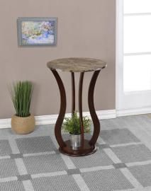 Chocolate Finish 900926 Accent Table with Round Marble Top