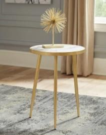 Round Accent End Table 930060 White Marble & Metal Gold Color 3 Legged