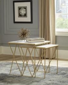 Nesting Tables 930075 White Marble & Metal Gold Color Legs