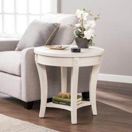 CK0192 Laverly By Southern Enterprises Traditional Round End Table - Whitewash