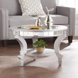 CK2380 Lindsay By Southern Enterprises Glam Mirrored Round Cocktail Table