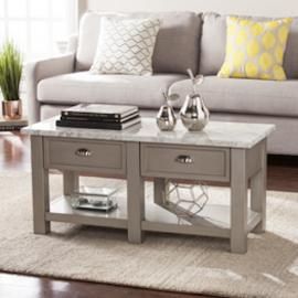 CK2760 Youngston By Southern Enterprises Faux Marble Rectangular Cocktail Table - Gray