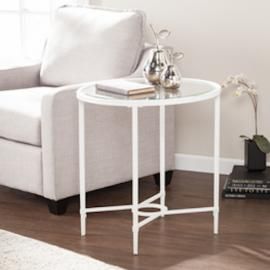 CK3612 Quinton By Southern Enterprises Metal/Glass Oval Side Table - White