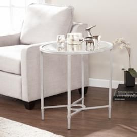 CK3622 Quinton By Southern Enterprises Metal/Glass Oval Side Table - Silver