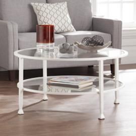 CK4740 Jaymes By Southern Enterprises Metal/Glass Round Cocktail Table - White