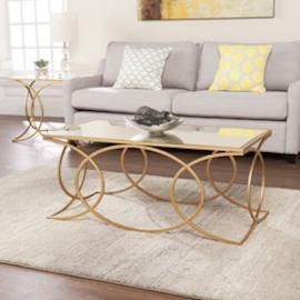 CK4840 Denise By Southern Enterprises Geometric Cocktail Table w/ Mirrored Top - Gold