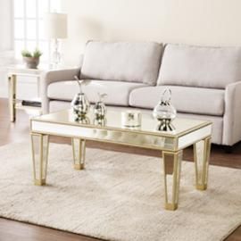 CK8120 Metz By Southern Enterprises Mirrored Cocktail Table - Glam Style - Champagne