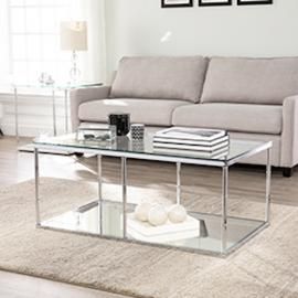 CK8980 Arbella By Southern Enterprises Glass Cocktail Table w/ Mirrored Shelf