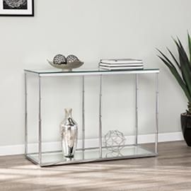 CK8983 Arbella By Southern Enterprises Glass Console Table w/ Mirrored Shelf