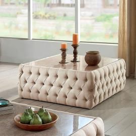 Deja by Furniture of America Beige Linen CM4185SQ Coffee Table