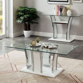 Staten Glossy White & Chrome Finish by Furniture of America Collection CM4372WH-C Coffee Table