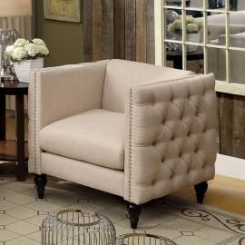 Emer Beige Linen-Fabric Chair CM6780BG-CH by Furniture of America
