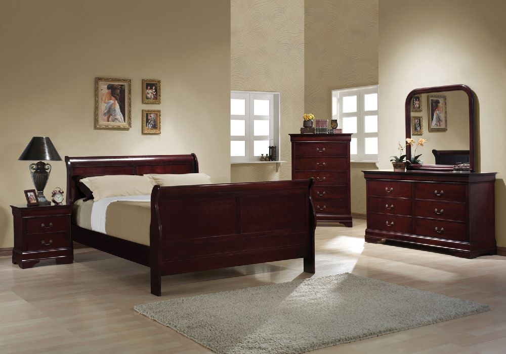 Cherry Sleigh Bedroom Louis Philippe, King Size Bed Mor Furniture