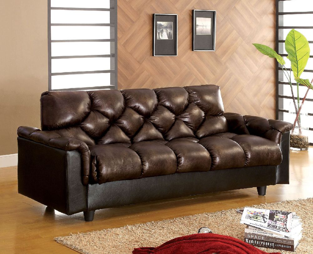 Two Tone Brown Storage Futon Sofa Bed, Leather Futon With Storage