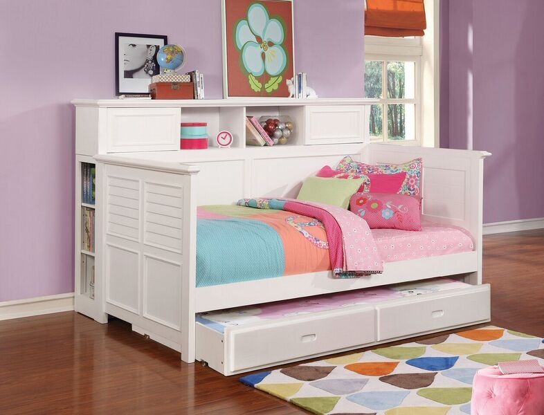 Twin Size Daybed With Trundle Finished, Solid Wood Daybed With Bookcase Trundle And Shelves
