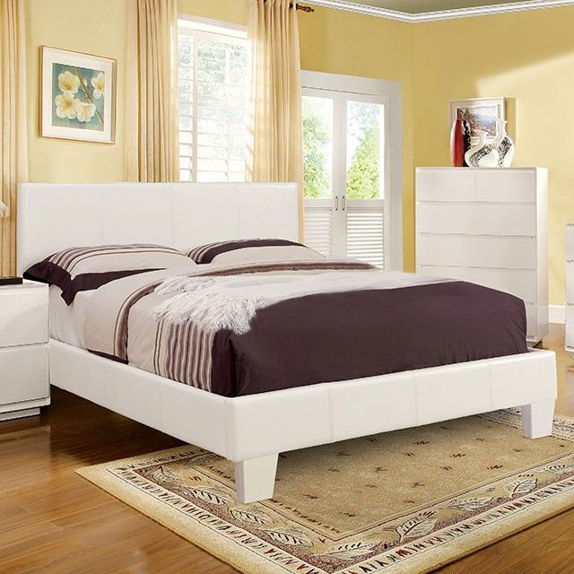 7008wh White Platform Bed Frame, Queen Size Platform Bed Frame Set