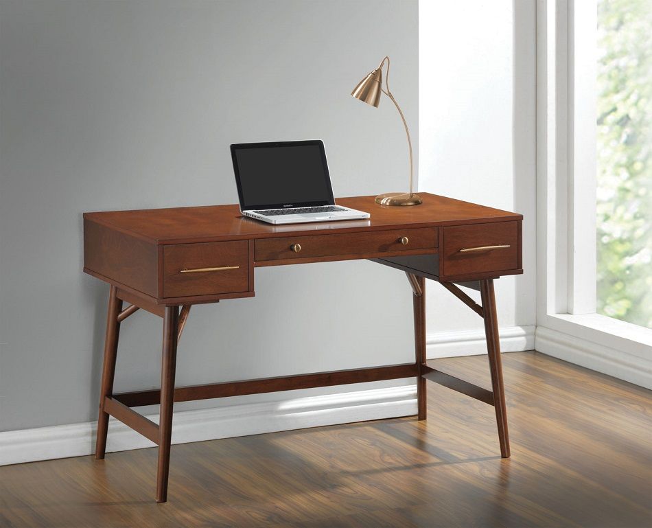 Walnut Modern Writing Desk With Bronze Knobs