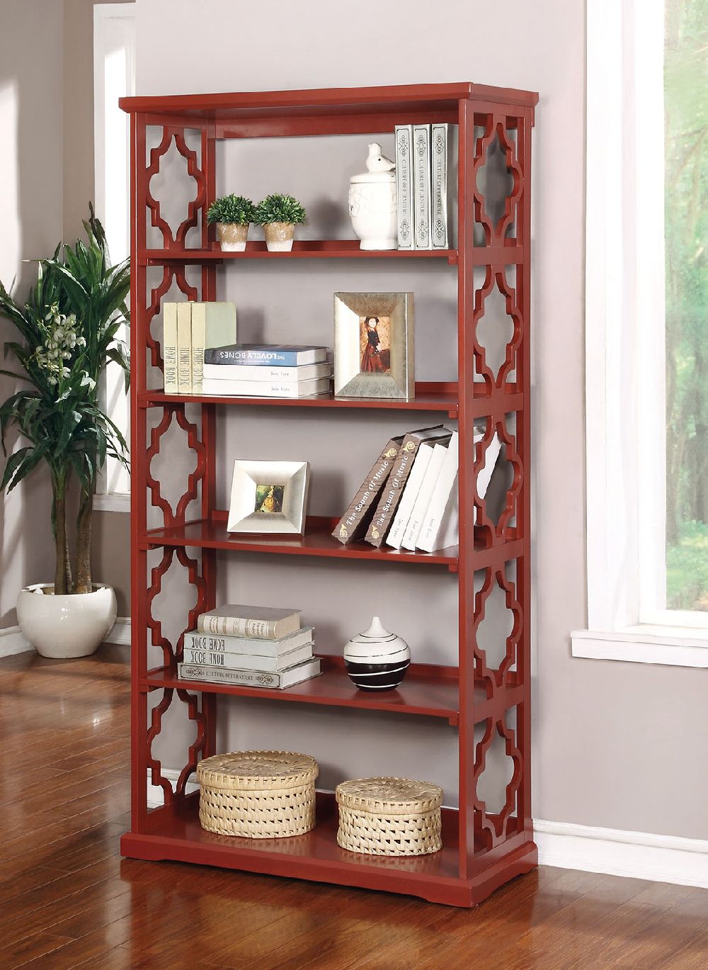 Furniture of America CM-AC6280RD contemporary 6-tier bookshelf with ...