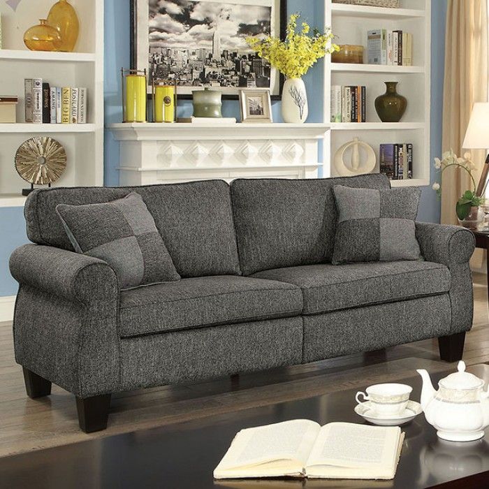 Rhian CM6328GYSF Dark Gray LinenFabric Sofa by Furniture of America