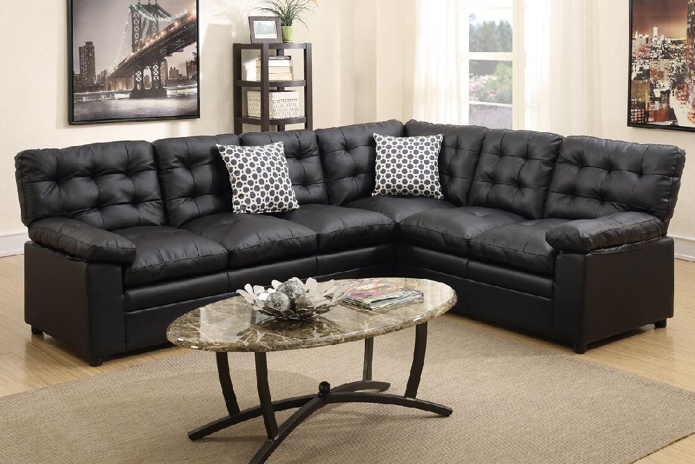 Black Bonded Leather Sectional, Black Bonded Leather Sectional