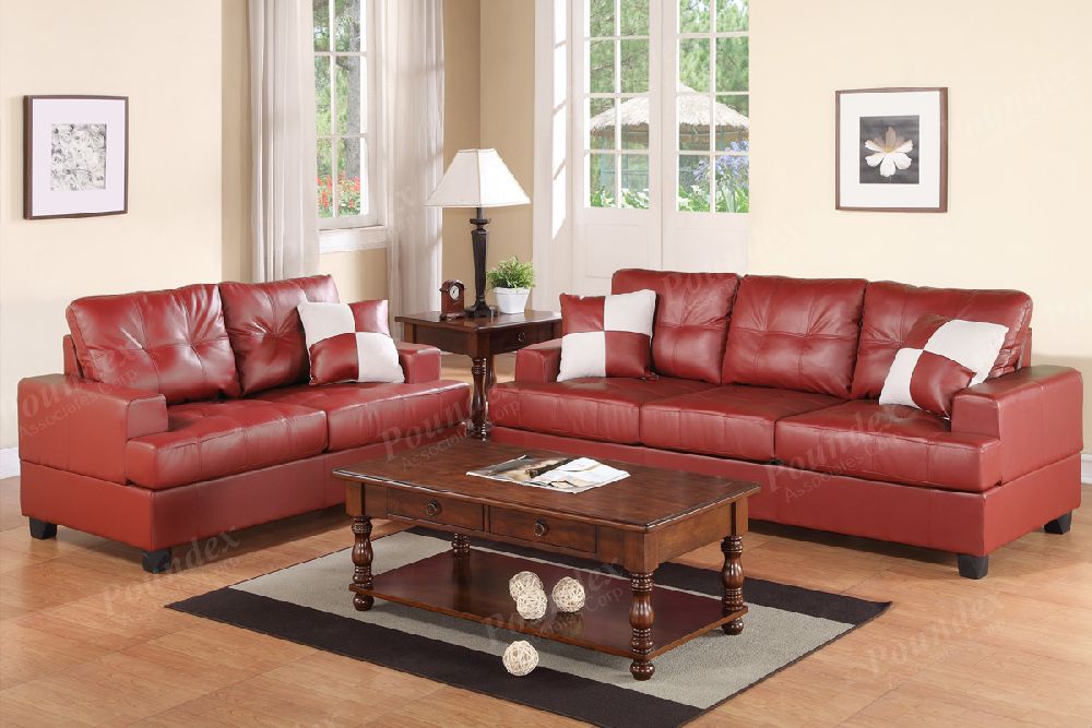 Poundex Azula F7579 Burdy Bonded, Maroon Leather Couch