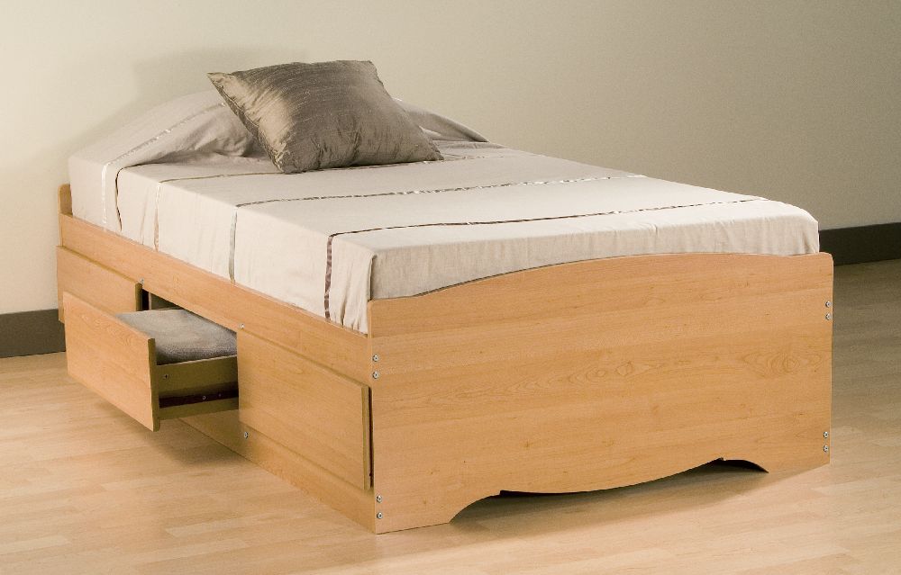 Prepac Maple Twin Platform Storage Bed, Maple Wood Twin Bed