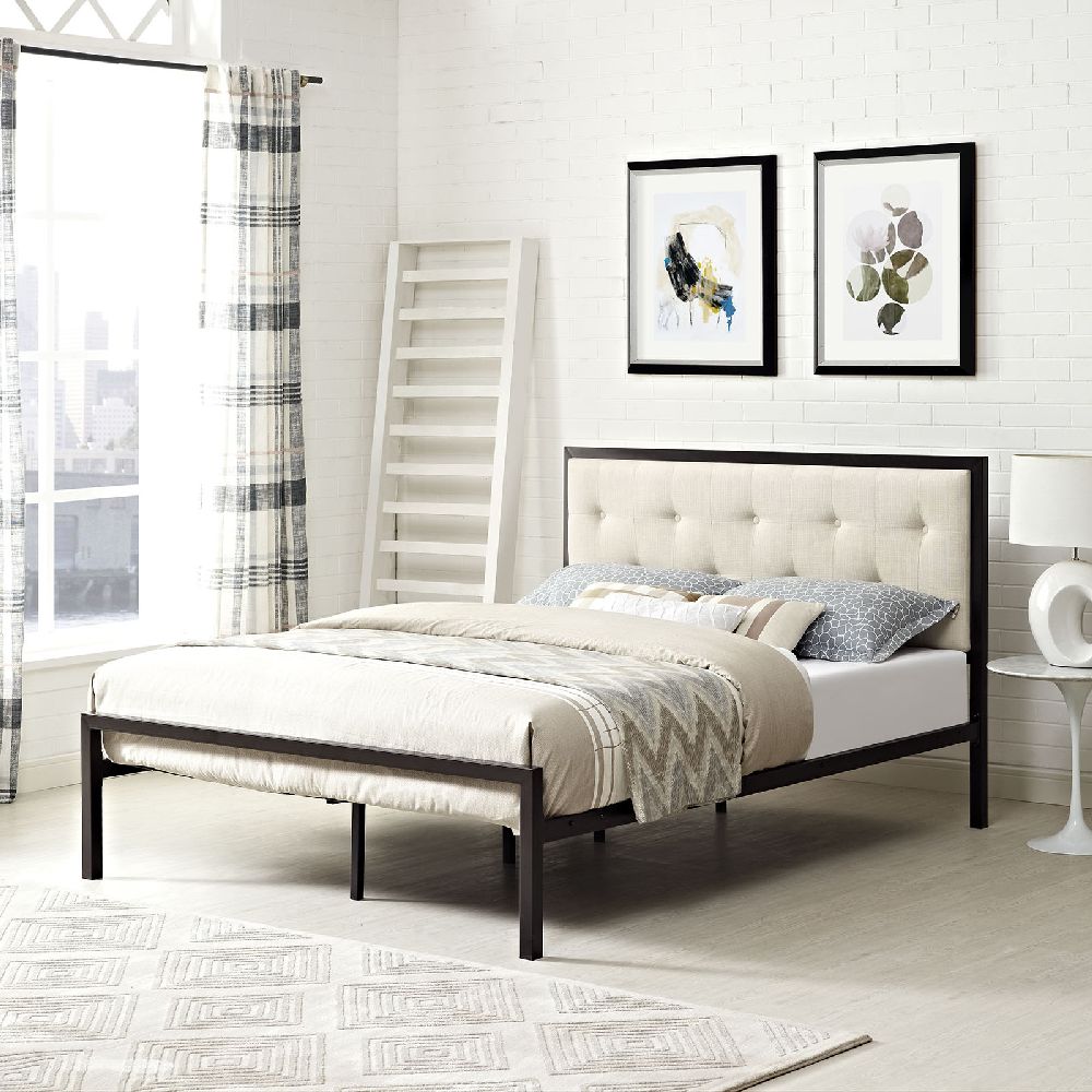 Modway Furniture 5447 Brown Steel King, King Bed Frame With Fabric Headboard
