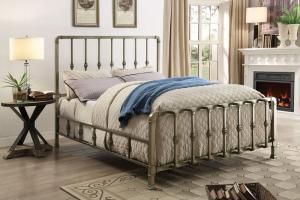 Micah 300727F Full Metal bed finished in hand-brushed antique champagne