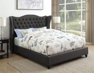 Newburgh 300740KE Eastern King Demi-wing bed upholstered in beige woven fabric