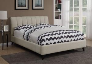 Portola 300754KW California King Mid century modern bed upholstered in oatmeal chenille