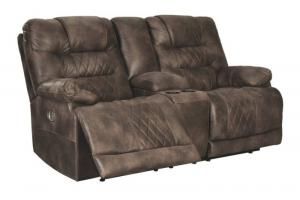 Welsford Walnut by Ashley 5430318 Power Reclining Loveseat w/ Adjustable Headrest