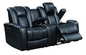 Delangelo by Coaster 602302P Black Padded Breathable Leatherette Power Headrest & Power Reclining Loveseat