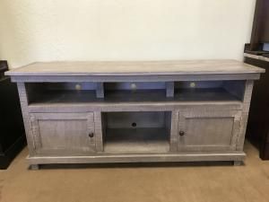 Rustic 60" Long TV Stand Grey Solid Wood Entertainment Center