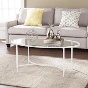 CK3610 Quinton By Southern Enterprises Metal/Glass Oval Cocktail Table - White