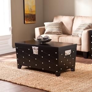 CK6124 Nailhead By Southern Enterprises Cocktail Table Trunk - Black/Satin Silver