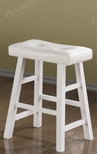 Poundex F1241 Bar Stool Set of 2 Rubber Wood  White Faux Leather