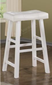 Poundex F1242 Bar Stool Set of 2 Rubber Wood White Faux Leather