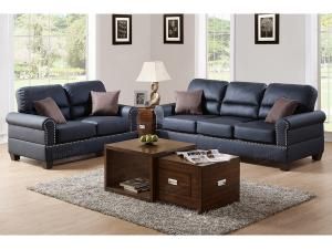 Manny F7877 Nailhead Trim Black Sofa Set