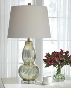L430554 Laraine By Ashley Glass Table Lamp Set of 2 In Gold Finish