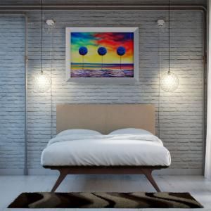 Tracy 5238 Cappuccino Queen Platform Bed Frame with Latte Fabric Headboard