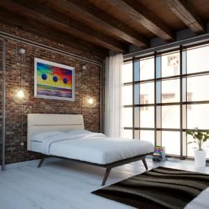 Addison 5244 Queen Platform Bed Frame with Beige Fabric Headboard