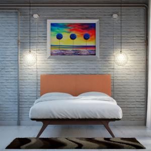 Tracy 5317 Cappuccino Full Platform Bed Frame with Orange Fabric Headboard