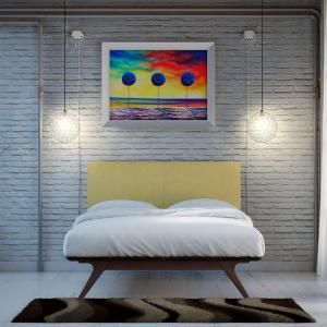 Tracy 5318 Cappuccino King Platform Bed Frame with Green Fabric Headboard