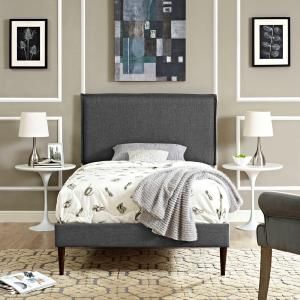 Camille 5604 Twin Platform Bed Frame in Gray Fabric